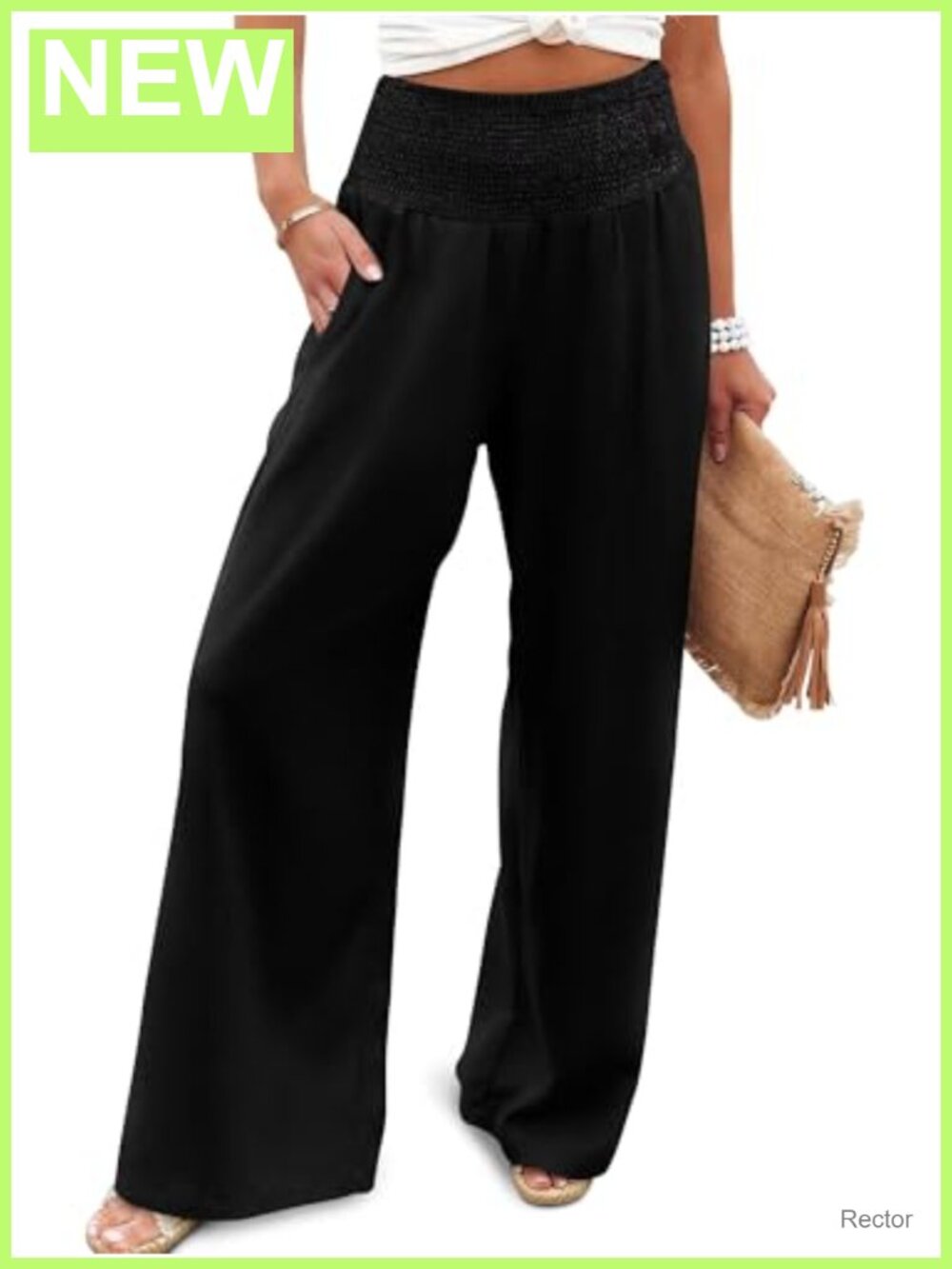 Women's High Waisted Wide Leg Palazzo Pants Smocked Flowy Casual Trousers
